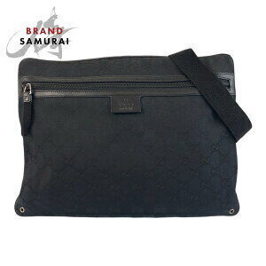 GUCCI black GG canvas leather shoulder bag messenger